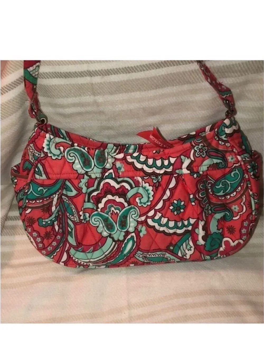 Bella Taylor Paisley Quilted Coral Green White Small Shoulder Hobo Bag Purse